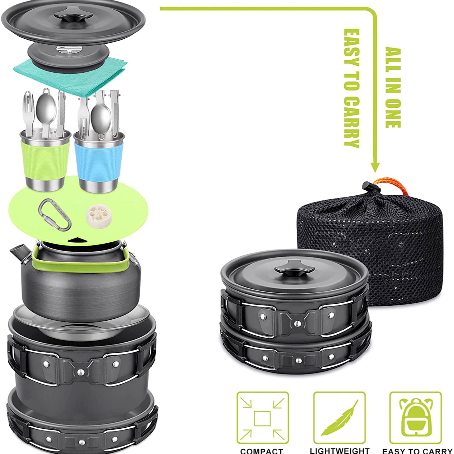 Camping Cooking Backpack - Outdoor Camping kookset met waterkoker, 304