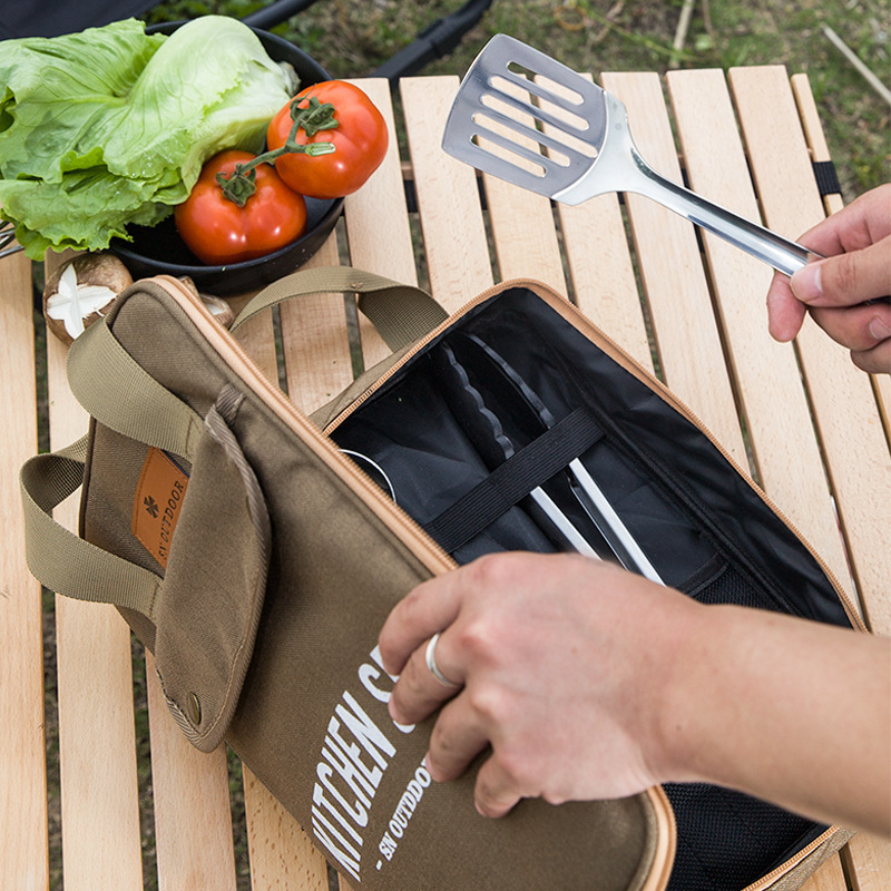 Camping Cooking Ware - 8-delige campingkeukenset met draagtas, outdoor reisbestek