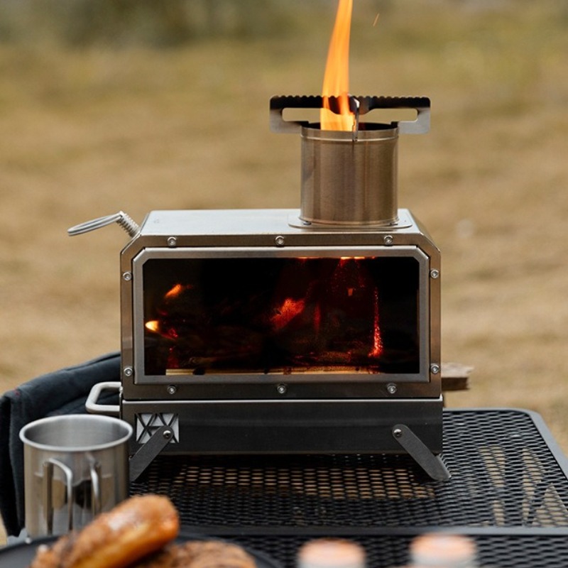 Camping Cooking Stove - Roestvrijstalen vierkante houtkachel, draagbare buitenkampeer- en