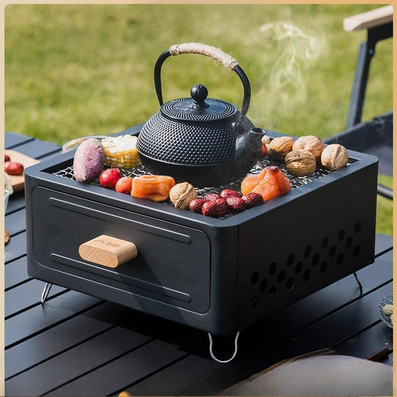Camping Cooking Stove - Draagbare houtskool BBQ grill met vierkante
