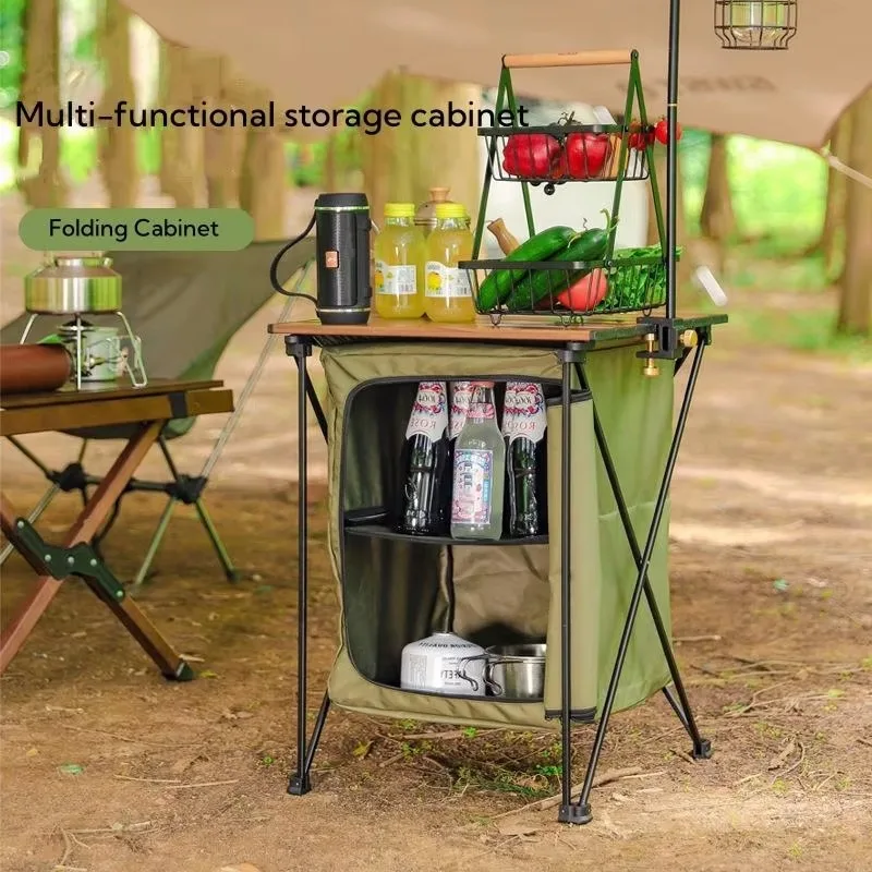 Camping Cooking Table With Windshield - Opvouwbare campingkooktafel met opbergruimte voor een