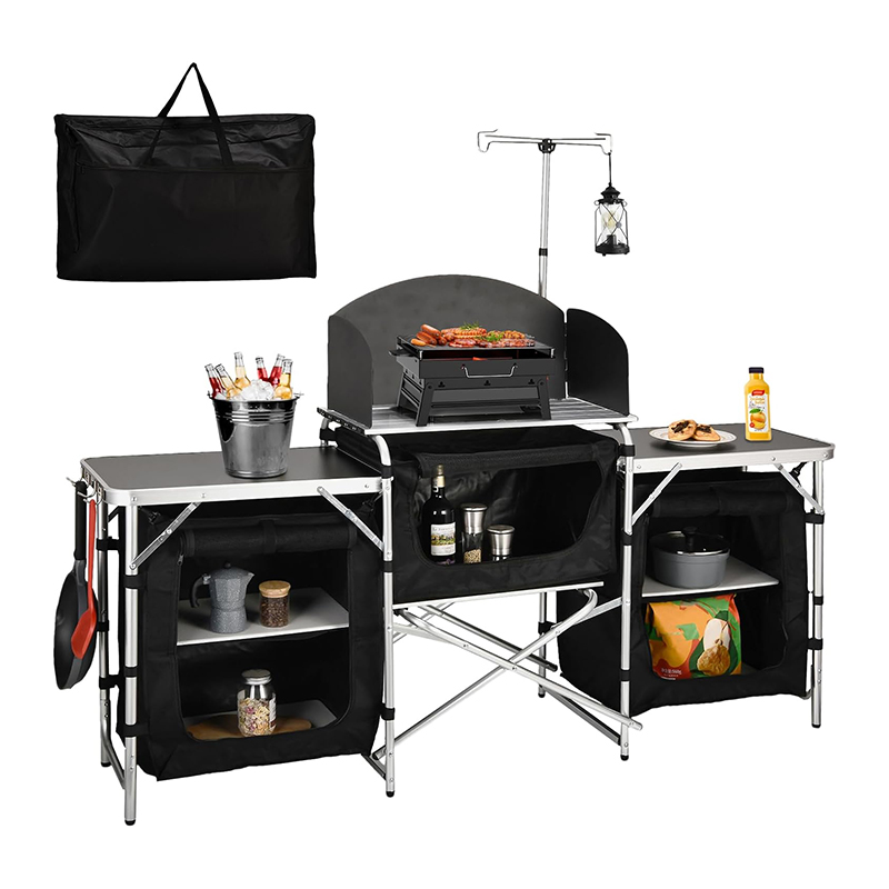 Camping Cooking Table With Windshield - Op maat gemaakte veelzijdige 3-kasten verwijderbare