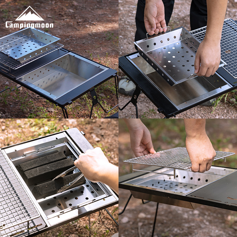 Camping Cooking Table With Windshield - CAMPINGMOON UG-1 IGT Carbon Grill Winddicht