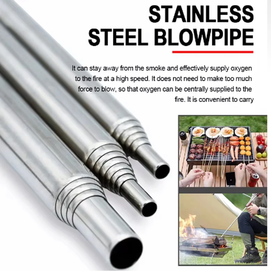 Camping Cooking Ware - Roestvrijstalen blaaspijp, opvouwbare blaasbalg, opvouwbare luchtblaasstok,