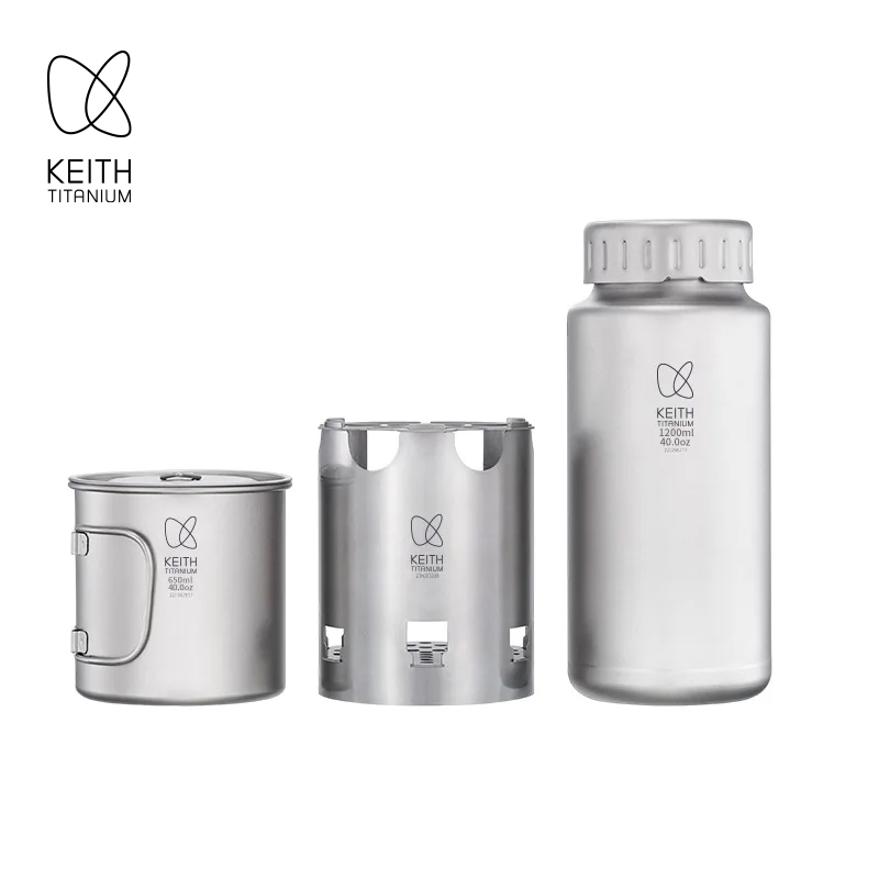 Camping Cooking Full Set - KEITH Pure Titanium Nesting Campingset 1200ml