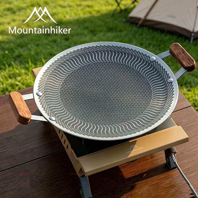 Camping Cooking Wok - Mountainhiker Anti-aanbak roestvrijstalen BBQ-pan Campinggrillbak Buiten