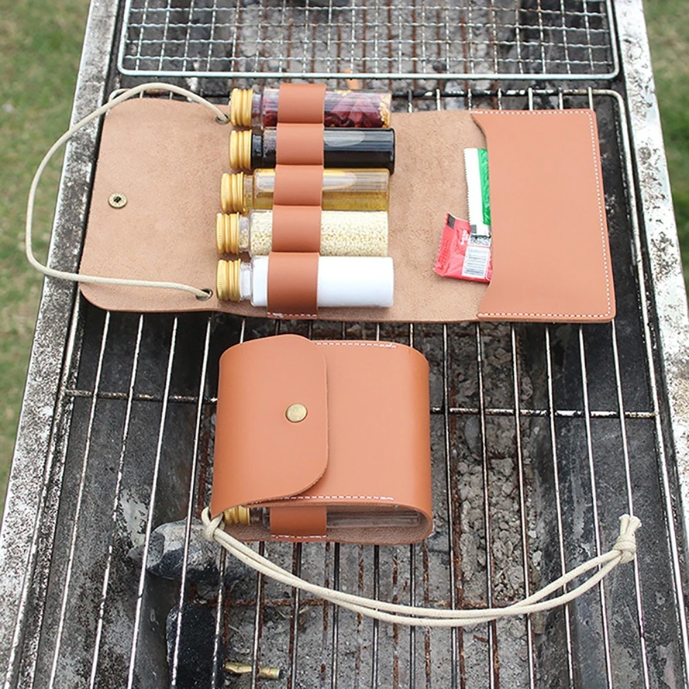 Camping Cooking Bag - Outdoor Camping Kruidenfles Set Draagbare Lederen