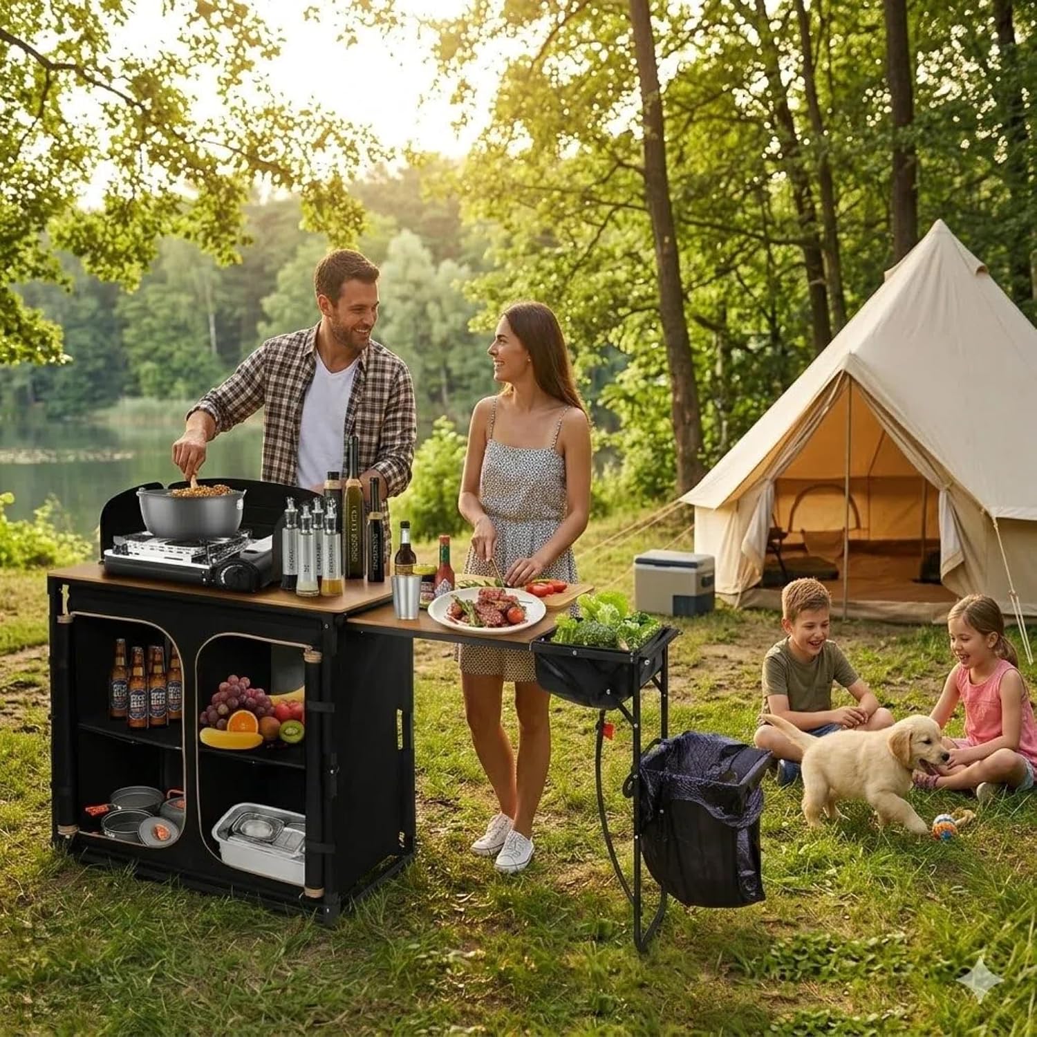 Bamboe Camp Kitchen Station Op - Camping Cooking Table With Windshield recensie en prijs