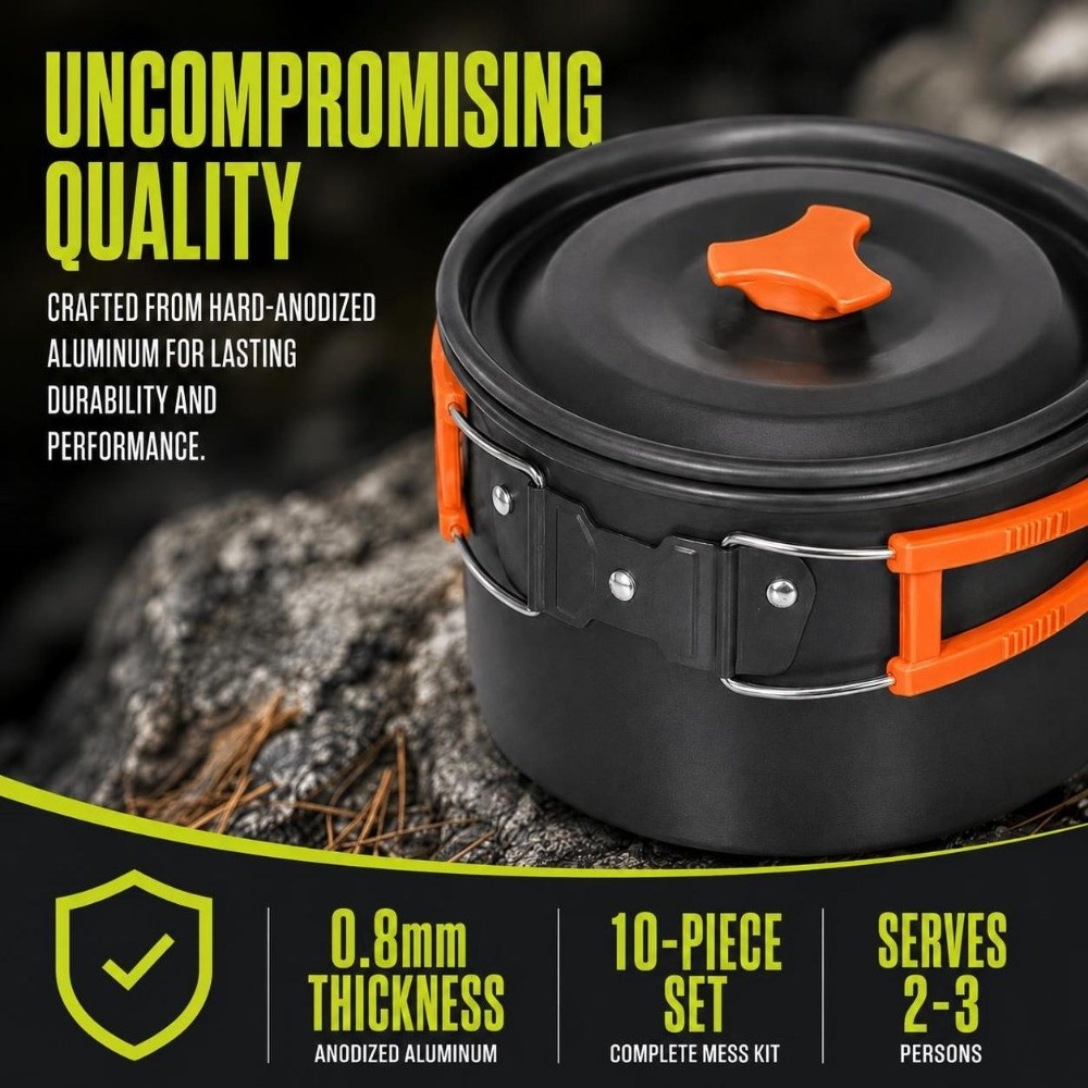 10-delige stapelbare kookset,  - Camping Cooking Set Compact recensie en prijs