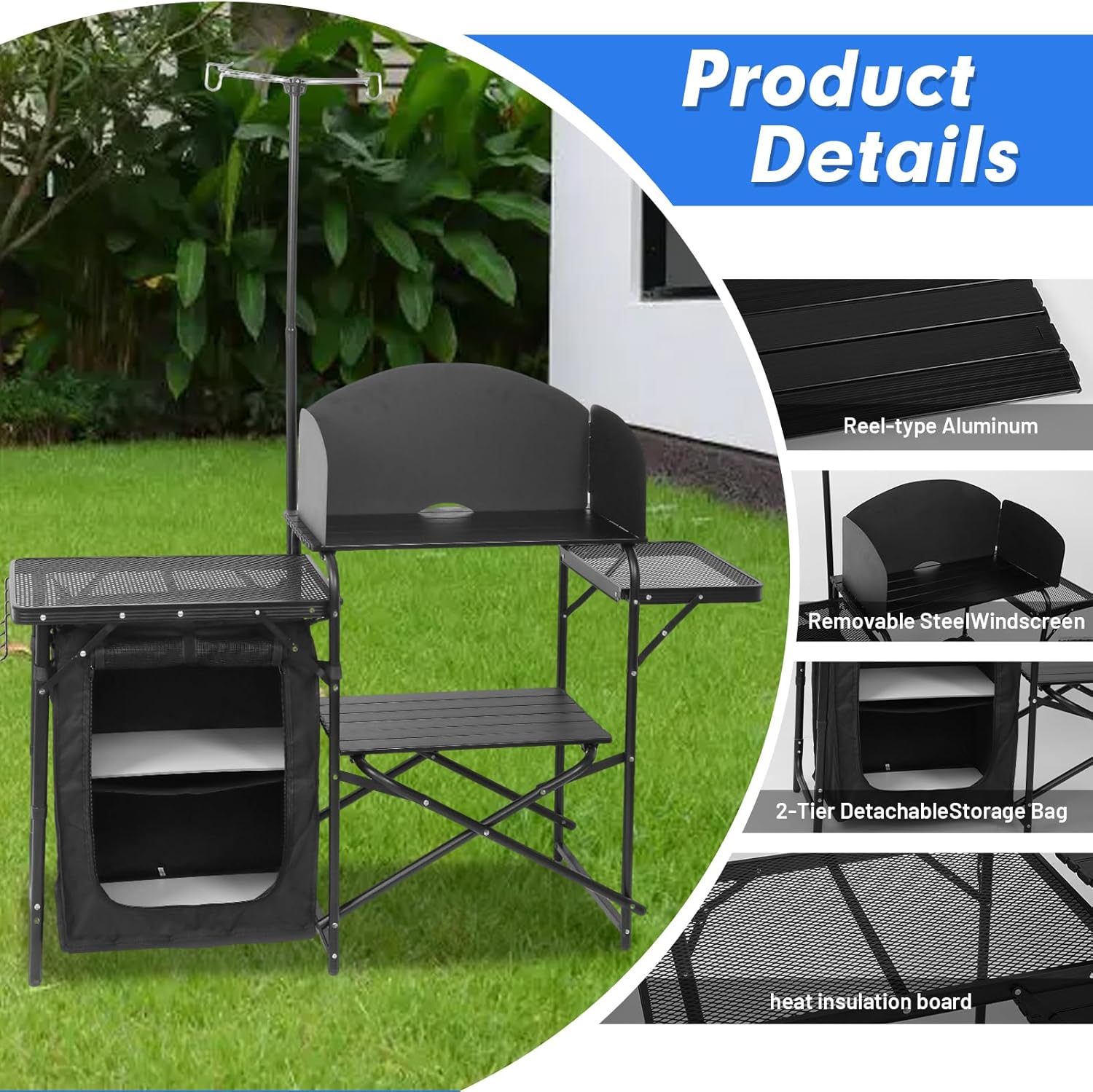 Draagbare opvouwbare campingke - Camping Cooking Table With Windshield recensie en prijs