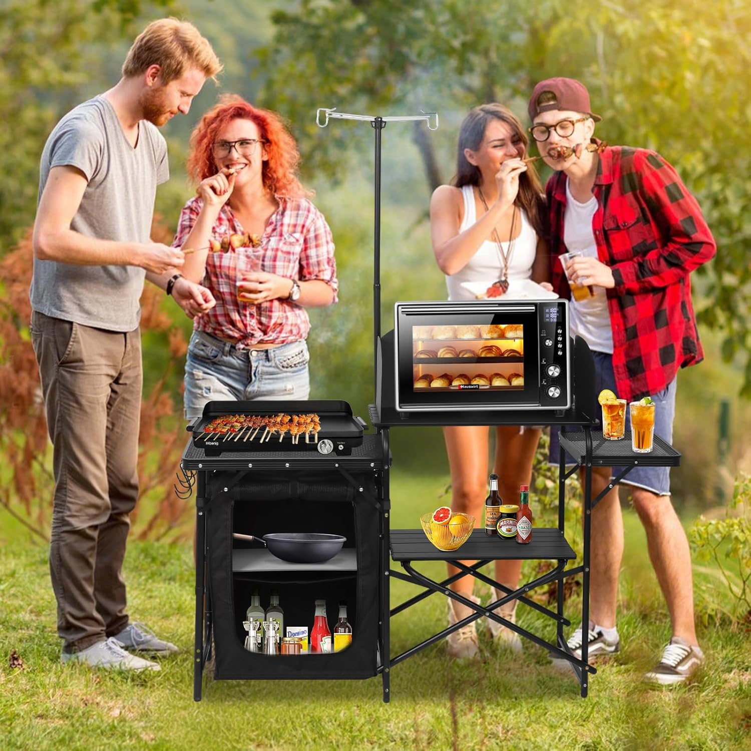 Draagbare opvouwbare campingke - Camping Cooking Table With Windshield recensie en prijs